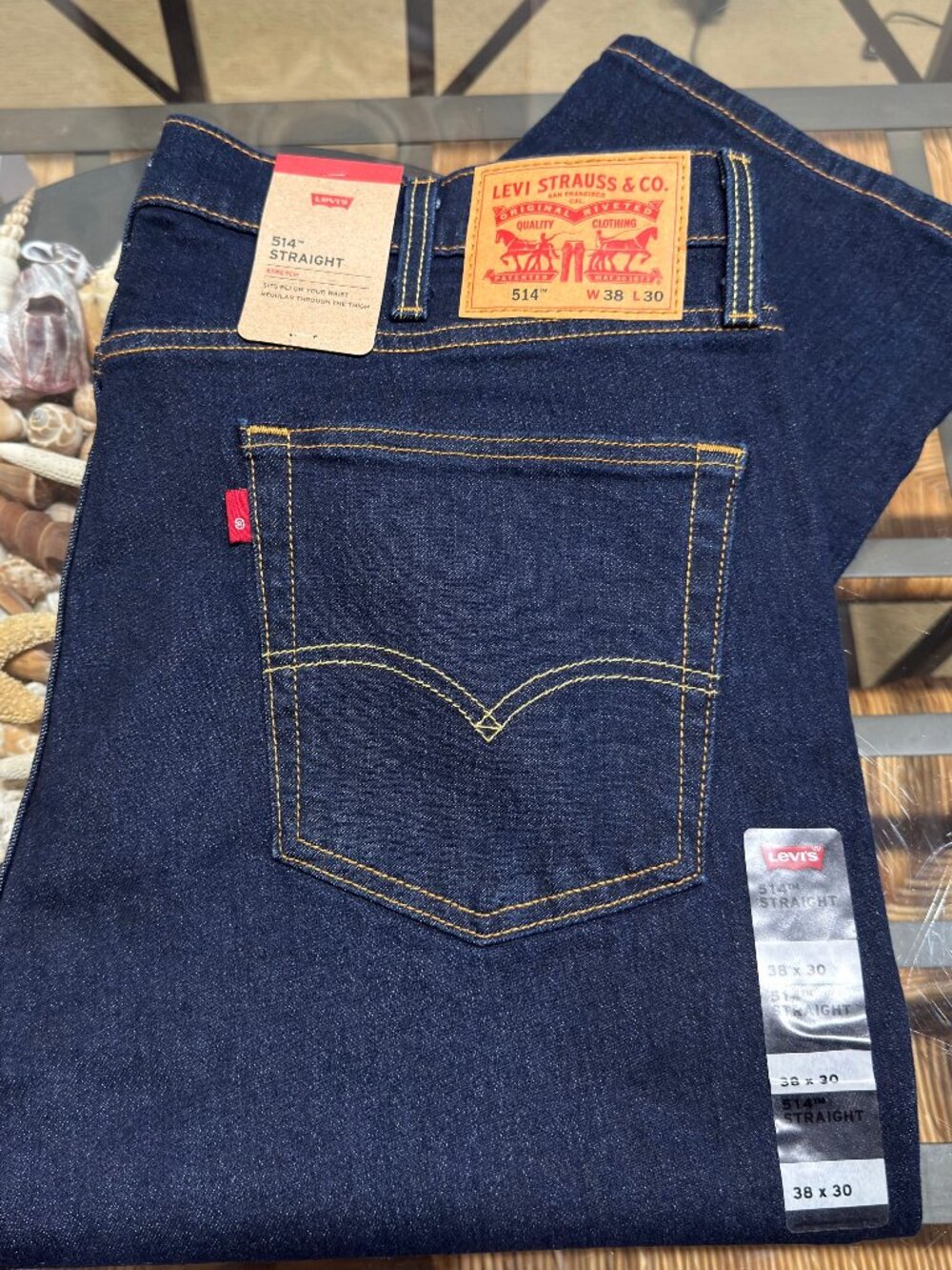 $70 LEVIS 514 MENS STRAIGHT FIT 38X30 DARK WASH STRETCH DENIM JEAN NWT